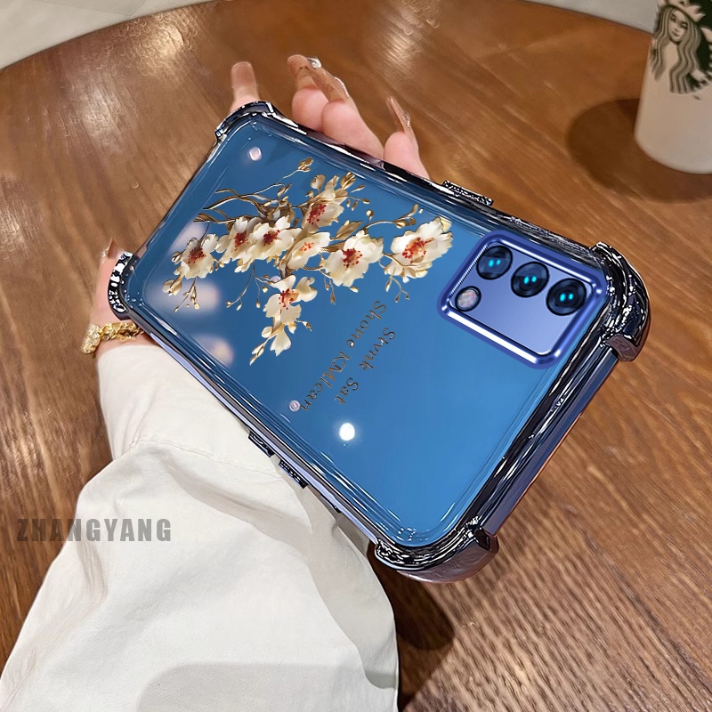 Ốp Lưng Cho OPPO A74 4G A95 4G Ốp Điện Thoại Mạ Điện Bốn Góc Chống Rơi Cây Thẩm Mỹ Nhánh Hoa Thiết Kế Mới TPU Silicon Mềm case