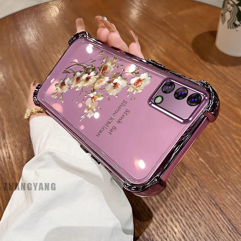 Ốp Lưng Cho OPPO A74 4G A95 4G Ốp Điện Thoại Mạ Điện Bốn Góc Chống Rơi Cây Thẩm Mỹ Nhánh Hoa Thiết Kế Mới TPU Silicon Mềm case