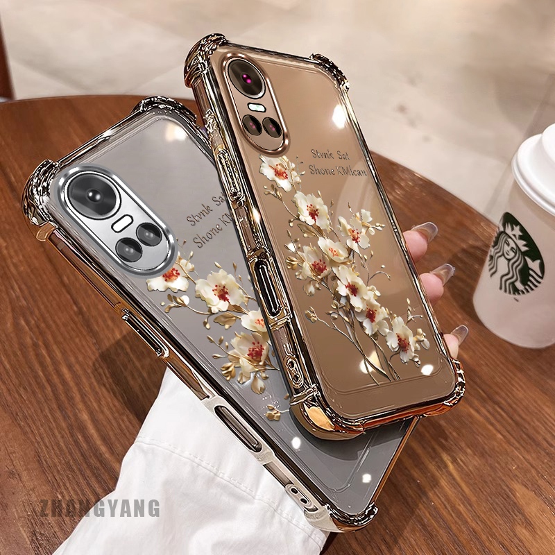 Ốp Lưng Cho OPPO RENO 10 5G RENO 10 Pro 5G Ốp Điện Thoại Mạ Điện Bốn Góc Chống Rơi Cây Thẩm Mỹ Nhánh Hoa Thiết Kế Mới TPU Silicon Mềm case