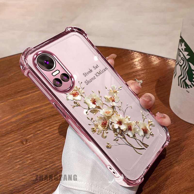 Ốp Lưng Cho OPPO RENO 10 5G RENO 10 Pro 5G Ốp Điện Thoại Mạ Điện Bốn Góc Chống Rơi Cây Thẩm Mỹ Nhánh Hoa Thiết Kế Mới TPU Silicon Mềm case