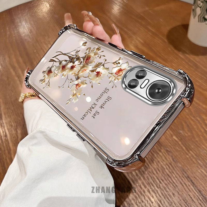Ốp Lưng Cho OPPO RENO 10 5G RENO 10 Pro 5G Ốp Điện Thoại Mạ Điện Bốn Góc Chống Rơi Cây Thẩm Mỹ Nhánh Hoa Thiết Kế Mới TPU Silicon Mềm case