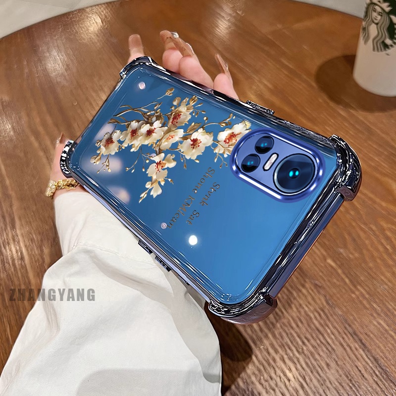 Ốp Lưng Cho OPPO RENO 10 5G RENO 10 Pro 5G Ốp Điện Thoại Mạ Điện Bốn Góc Chống Rơi Cây Thẩm Mỹ Nhánh Hoa Thiết Kế Mới TPU Silicon Mềm case
