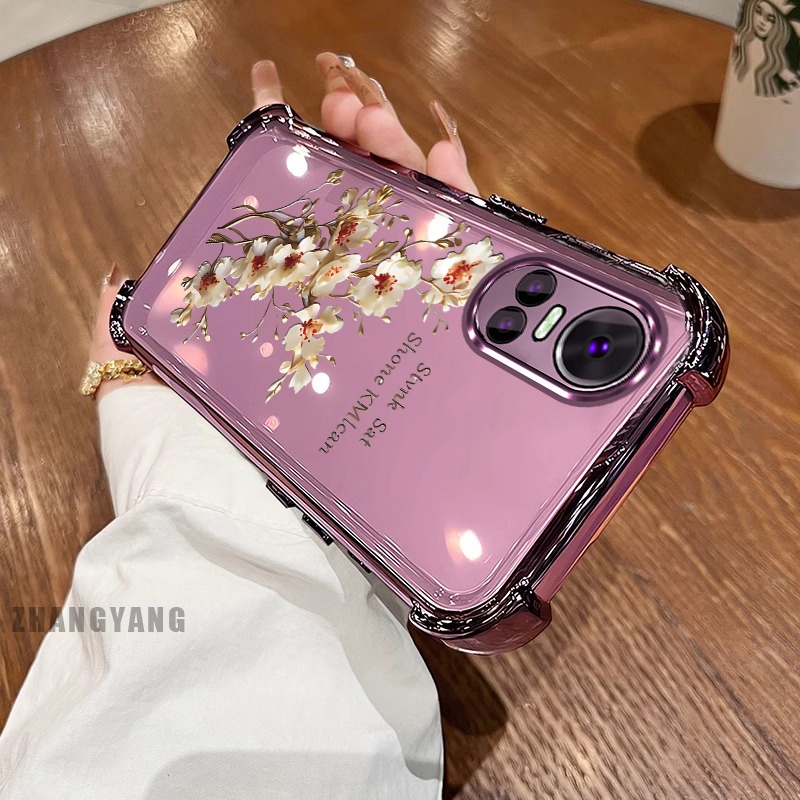 Ốp Lưng Cho OPPO RENO 10 5G RENO 10 Pro 5G Ốp Điện Thoại Mạ Điện Bốn Góc Chống Rơi Cây Thẩm Mỹ Nhánh Hoa Thiết Kế Mới TPU Silicon Mềm case