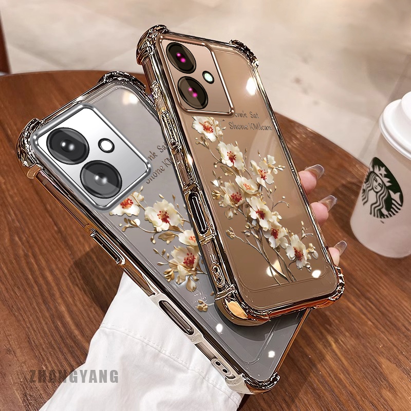 Ốp Lưng Cho OPPO reno 11F 5G Bốn Góc Chống Rơi Mạ Điện Ốp Lưng Điện Thoại Thẩm Mỹ Cây Nhánh Hoa Thiết Kế Mới TPU Silicon Mềm case