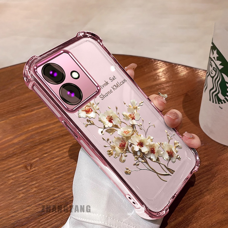 Ốp Lưng Cho OPPO reno 11F 5G Bốn Góc Chống Rơi Mạ Điện Ốp Lưng Điện Thoại Thẩm Mỹ Cây Nhánh Hoa Thiết Kế Mới TPU Silicon Mềm case
