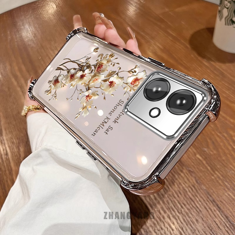 Ốp Lưng Cho OPPO reno 11F 5G Bốn Góc Chống Rơi Mạ Điện Ốp Lưng Điện Thoại Thẩm Mỹ Cây Nhánh Hoa Thiết Kế Mới TPU Silicon Mềm case