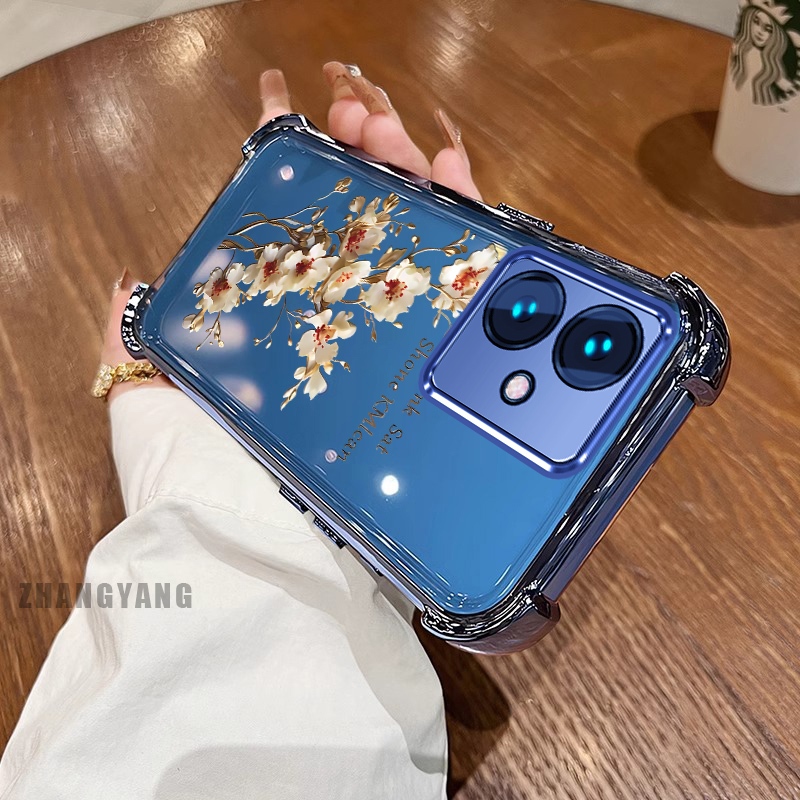 Ốp Lưng Cho OPPO reno 11F 5G Bốn Góc Chống Rơi Mạ Điện Ốp Lưng Điện Thoại Thẩm Mỹ Cây Nhánh Hoa Thiết Kế Mới TPU Silicon Mềm case
