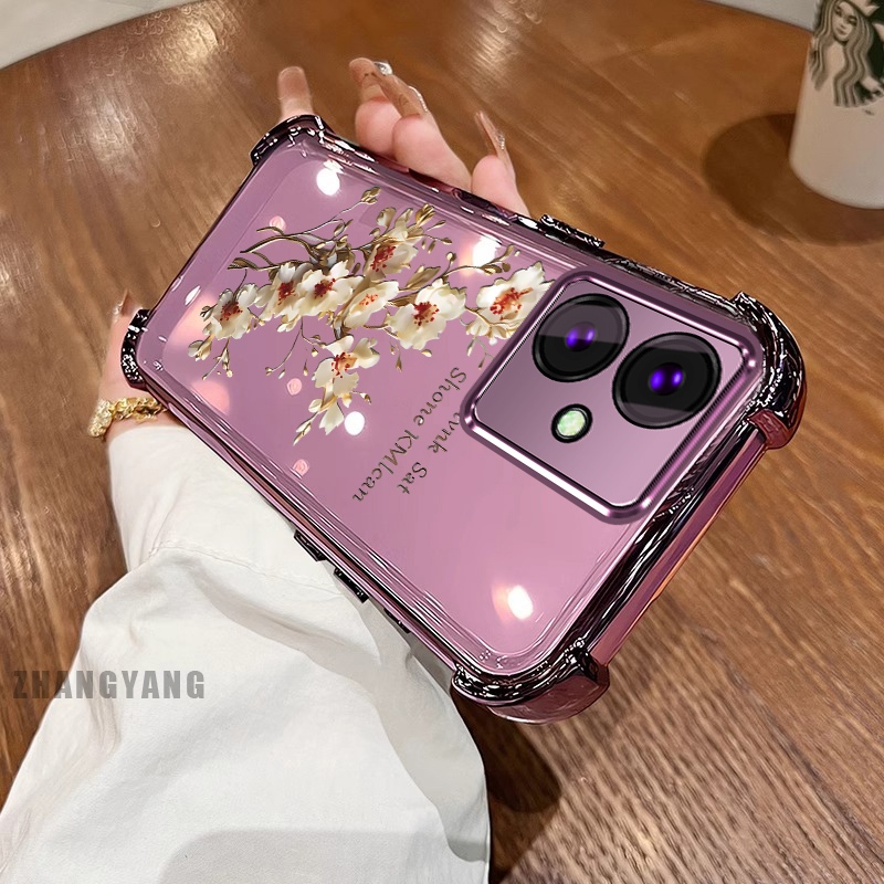Ốp Lưng Cho OPPO reno 11F 5G Bốn Góc Chống Rơi Mạ Điện Ốp Lưng Điện Thoại Thẩm Mỹ Cây Nhánh Hoa Thiết Kế Mới TPU Silicon Mềm case