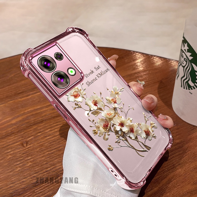 Ốp Lưng Cho OPPO Reno 8 5G Reno 8 Pro 5G Ốp Điện Thoại Mạ Điện Bốn Góc Chống Rơi Cây Thẩm Mỹ Nhánh Hoa Thiết Kế Mới TPU Silicon Mềm case