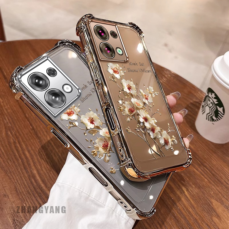 Ốp Lưng Cho OPPO Reno 8 5G Reno 8 Pro 5G Ốp Điện Thoại Mạ Điện Bốn Góc Chống Rơi Cây Thẩm Mỹ Nhánh Hoa Thiết Kế Mới TPU Silicon Mềm case