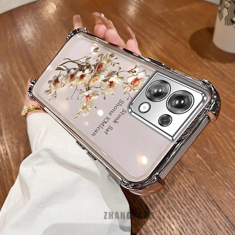 Ốp Lưng Cho OPPO Reno 8 5G Reno 8 Pro 5G Ốp Điện Thoại Mạ Điện Bốn Góc Chống Rơi Cây Thẩm Mỹ Nhánh Hoa Thiết Kế Mới TPU Silicon Mềm case