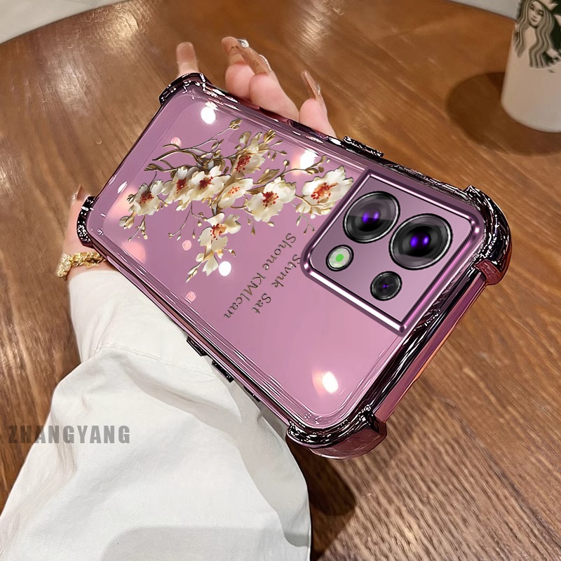 Ốp Lưng Cho OPPO Reno 8 5G Reno 8 Pro 5G Ốp Điện Thoại Mạ Điện Bốn Góc Chống Rơi Cây Thẩm Mỹ Nhánh Hoa Thiết Kế Mới TPU Silicon Mềm case
