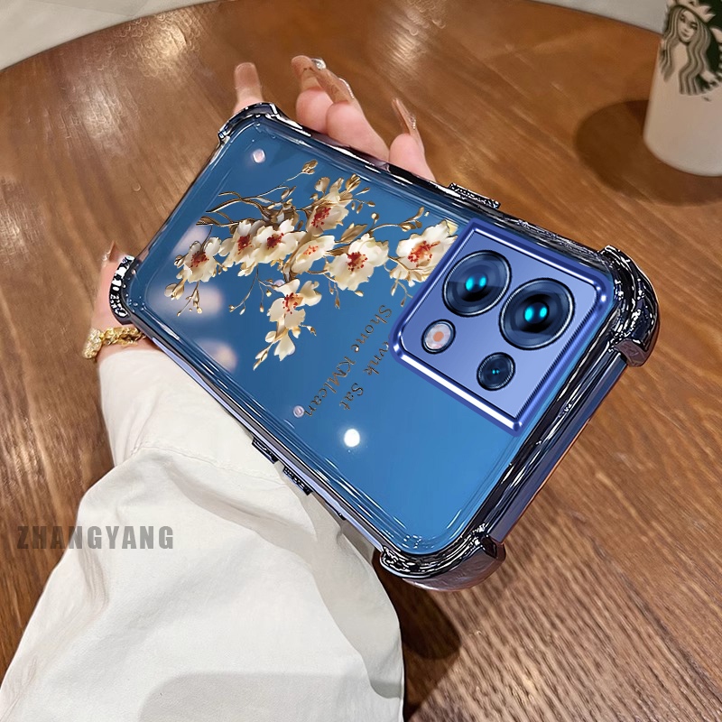 Ốp Lưng Cho OPPO Reno 9 5G Reno 9 Pro 5G Ốp Điện Thoại Mạ Điện Bốn Góc Chống Rơi Cây Thẩm Mỹ Nhánh Hoa Thiết Kế Mới TPU Silicon Mềm case