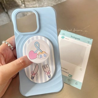 Ốp bảo vệ giá đỡ bộ đồ ăn dễ thương Blue wave cho iPhone15pro 15promax 14 14promax 14 pro 16 pro max 16 plus wave case