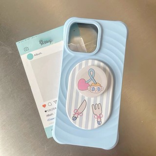 Ốp bảo vệ giá đỡ bộ đồ ăn dễ thương Blue wave cho iPhone15pro 15promax 14 14promax 14 pro 16 pro max 16 plus wave case