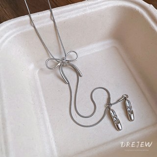 DREJEW Hàn Quốc Nơ Giày Ba Lê Mặt Dây Chuyền Vòng Cổ Nữ Thiết Kế Thời Trang Đa Năng Dây Chuyền Áo Len