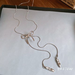 DREJEW Hàn Quốc Nơ Giày Ba Lê Mặt Dây Chuyền Vòng Cổ Nữ Thiết Kế Thời Trang Đa Năng Dây Chuyền Áo Len