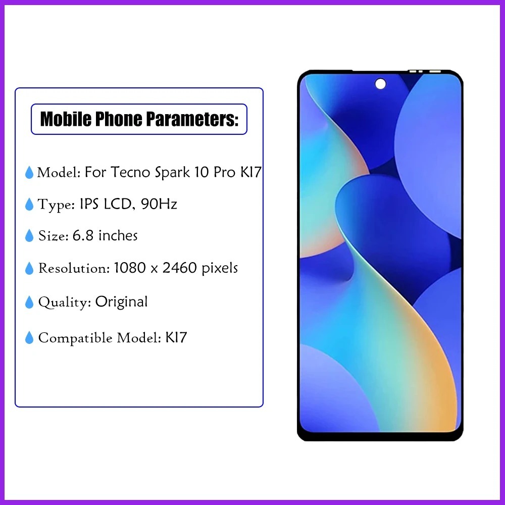 Dành cho Tecno Spark 10 Pro KI7 Màn hình LCD Bộ số hóa màn hình cảm ứng có khung lắp ráp