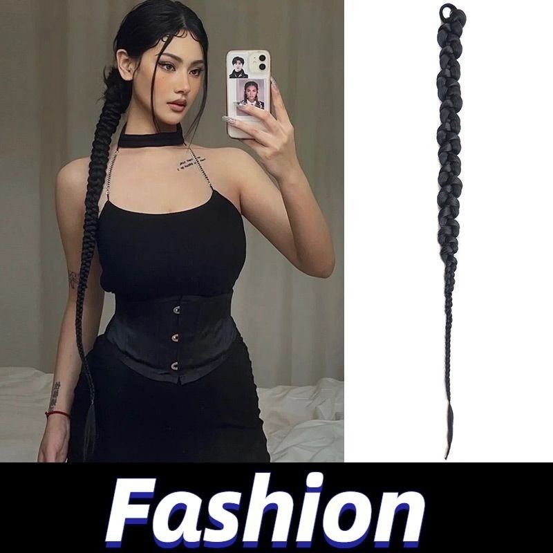 [Yunyuan] Đuôi Ngựa Hàn Quốc Dài Bím Tóc Giả Cô Gái Nóng Bím Tóc Giả Quyền Anh Dreadlocks Tóc Giả Nữ Ngọt Ngào Mát Cô Gái Nóng Cá Tính Xoắn Dreadlocks