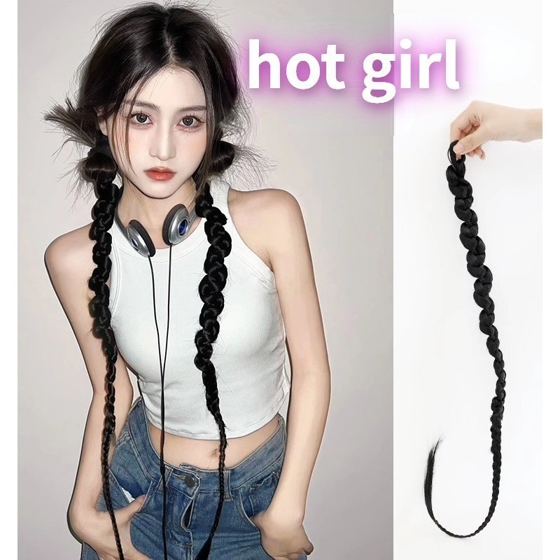 [Yunyuan] Đuôi Ngựa Hàn Quốc Dài Bím Tóc Giả Cô Gái Nóng Bím Tóc Giả Quyền Anh Dreadlocks Tóc Giả Nữ Ngọt Ngào Mát Cô Gái Nóng Cá Tính Xoắn Dreadlocks