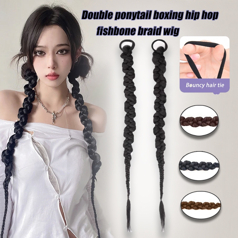 [Yunyuan] Đuôi Ngựa Hàn Quốc Dài Bím Tóc Giả Cô Gái Nóng Bím Tóc Giả Quyền Anh Dreadlocks Tóc Giả Nữ Ngọt Ngào Mát Cô Gái Nóng Cá Tính Xoắn Dreadlocks