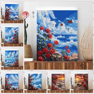 MOZI ✨40 * 50cm / 30 * 40cm phong cảnh ven biển tranh tô màu theo số bộ tô màu theo số tranh sơn dầu số hoá Hoàng hôn Hoa hồng tự làm Tranh sơn dầu kỹ thuật số Tranh phong cảnh tự nhiên Tranh vẽ tay Tranh tô màu Tranh sơn dầu Tranh trang trí