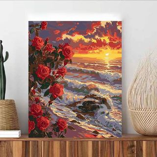 MOZI ✨40 * 50cm / 30 * 40cm phong cảnh ven biển tranh tô màu theo số bộ tô màu theo số tranh sơn dầu số hoá Hoàng hôn Hoa hồng tự làm Tranh sơn dầu kỹ thuật số Tranh phong cảnh tự nhiên Tranh vẽ tay Tranh tô màu Tranh sơn dầu Tranh trang trí