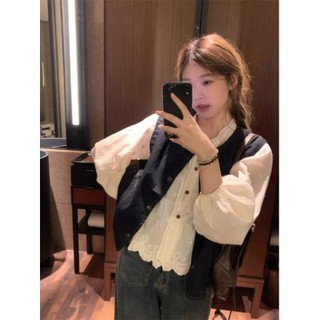 Phong Cách Hàn Quốc Nữ Nữ Rời Cotton Ren Móc Áo Sơ Mi Dài Tay