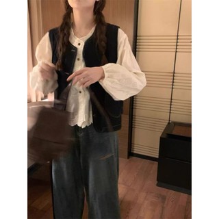 Phong Cách Hàn Quốc Nữ Nữ Rời Cotton Ren Móc Áo Sơ Mi Dài Tay