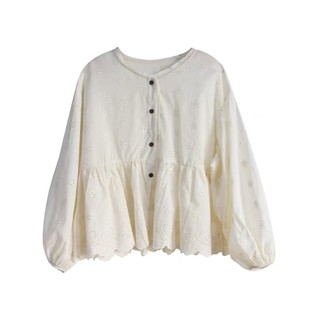 Phong Cách Hàn Quốc Nữ Nữ Rời Cotton Ren Móc Áo Sơ Mi Dài Tay
