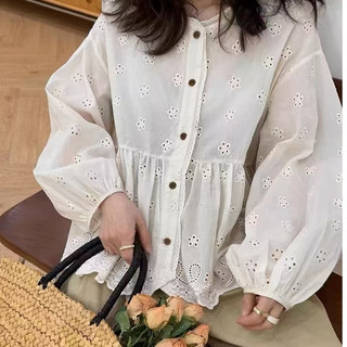 Phong Cách Hàn Quốc Nữ Nữ Rời Cotton Ren Móc Áo Sơ Mi Dài Tay