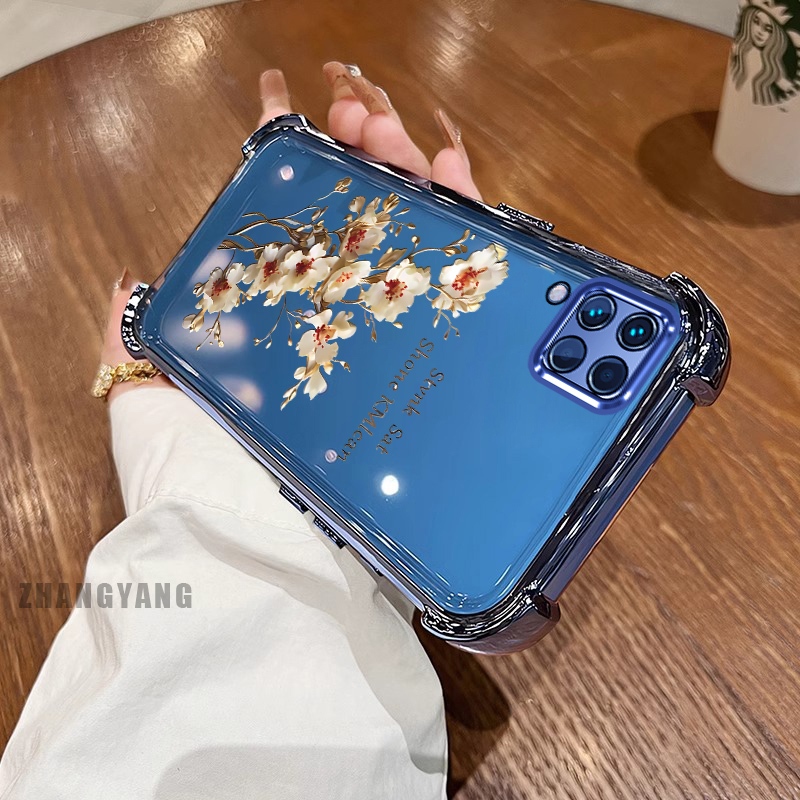 Ốp Lưng Cho Samsung A12 A22 4G M12 M22 M32 Ốp Điện Thoại Mạ Điện Bốn Góc Chống Rơi Thẩm Mỹ Nhánh Cây Hoa Thiết Kế Mới TPU Silicon Mềm case
