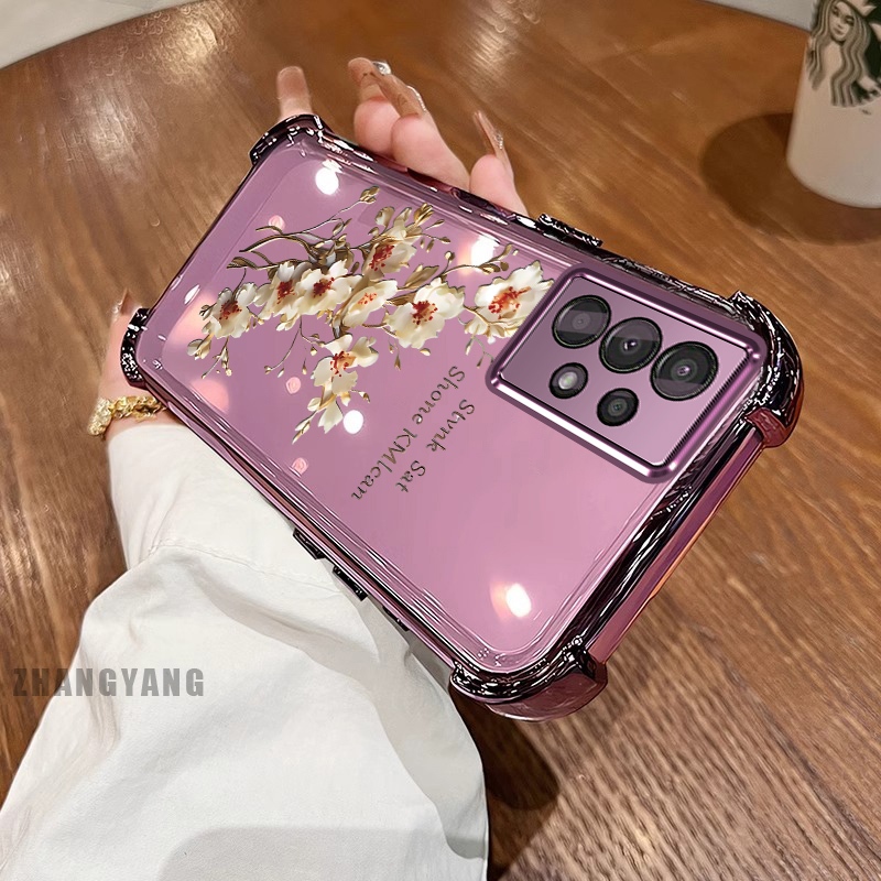 Ốp Lưng Cho Samsung A32 4G A32 5G A52 Ốp Điện Thoại Mạ Điện Bốn Góc Chống Rơi Thẩm Mỹ Nhánh Cây Hoa Thiết Kế Mới TPU Silicon Mềm case