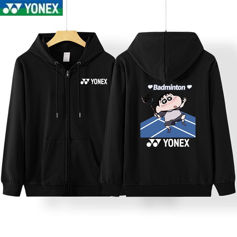 Yonex xu hướng thời trang áo sơ mi cầu lông mới áo khoác thể thao dành cho nam và nữ, áo cardigan có mũ trùm đầu rộng rãi và thoải mái