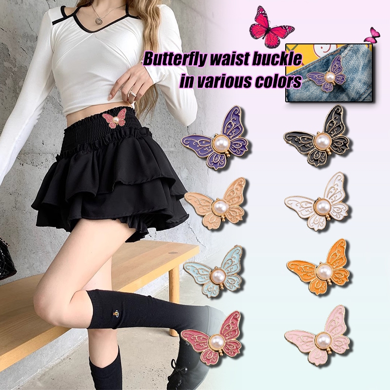 [Yunyuan] Khóa thắt lưng bằng kim loại có thể tháo rời bằng ngọc trai bướm có thể rút ngắn eo quần và thay đổi vòng eo của quần thành công cụ quần nhỏ hơn