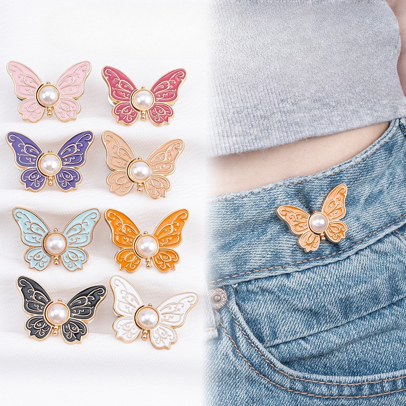 [Yunyuan] Khóa thắt lưng bằng kim loại có thể tháo rời bằng ngọc trai bướm có thể rút ngắn eo quần và thay đổi vòng eo của quần thành công cụ quần nhỏ hơn