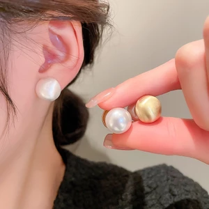 Bông tai đậu Hà Lan mặt sáng màu bạc Hàn Quốc niche thời trang đơn giản mọi thứ với bông tai ngọc trai Bông tai khí chất cá tính bán buôn
