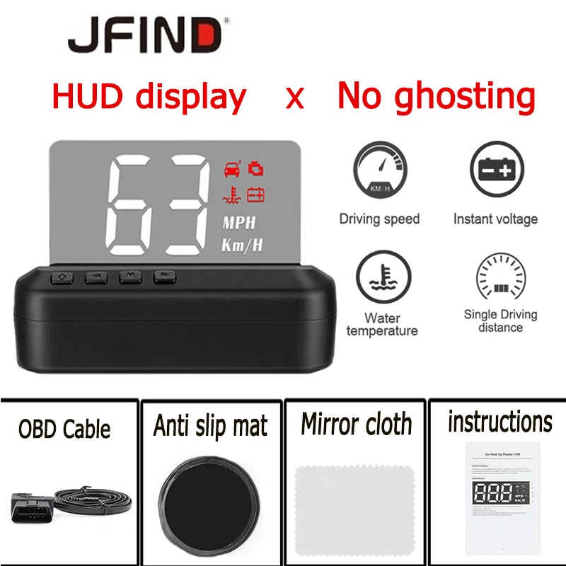 Hud C100 OBD2 Màn hình hiển thị đầu LCD ô tô Máy quét đa chức năng cho Honda Toyota Mã lỗi động cơ ô tô Mã báo động tốc độ nước trong suốt Không có ma