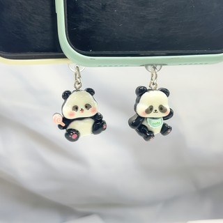 Điện Thoại Di Động Chống Bụi Cắm Tự Làm Nhựa Vòng Tròn Tối Gấu Trúc Mặt Dây Chuyền Lỗ Điện Thoại Di Động Chống Bụi Cắm