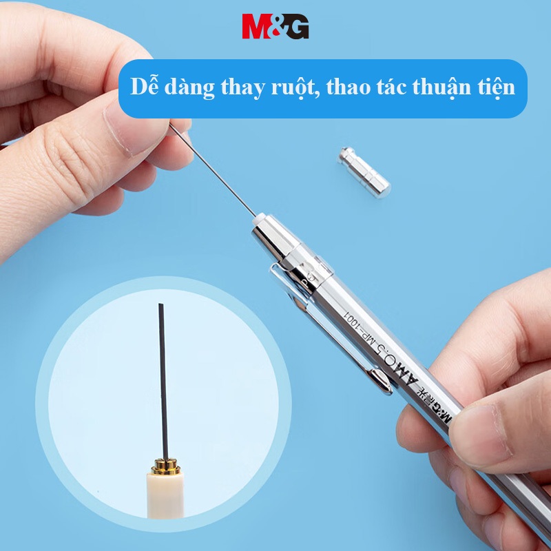 M&G 1 Hộp 3 Chiếc Bút Chì Kim 0.5mm, Vỏ Kim Loại Màu Bạc, Trọng Tâm Thấp, Chống Gãy Ngòi 1001I