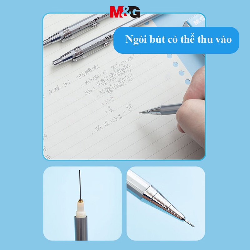 M&G 1 Hộp 3 Chiếc Bút Chì Kim 0.5mm, Vỏ Kim Loại Màu Bạc, Trọng Tâm Thấp, Chống Gãy Ngòi 1001I