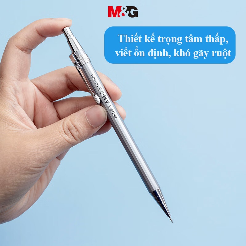 M&G 1 Hộp 3 Chiếc Bút Chì Kim 0.5mm, Vỏ Kim Loại Màu Bạc, Trọng Tâm Thấp, Chống Gãy Ngòi 1001I