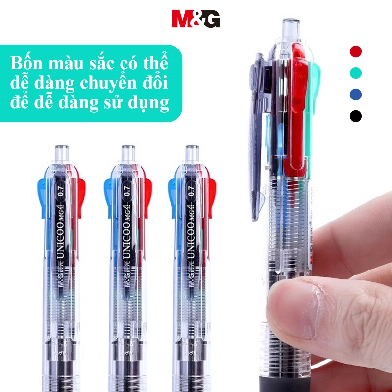 M&G Bút Bi Bấm 4 Màu 0.5mm 0.7mm, Bút Bi Nhiều Màu, Xanh Dương / Đỏ / Đen / Xanh Lá