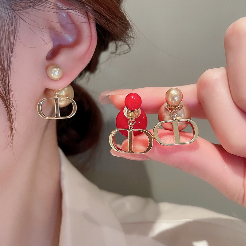 Bạc khâu mũi lợn bông tai ngọc trai thời trang nhẹ nhàng sang trọng cao cấp hai mặt với đinh tán khí chất bông tai bán buôn nữ