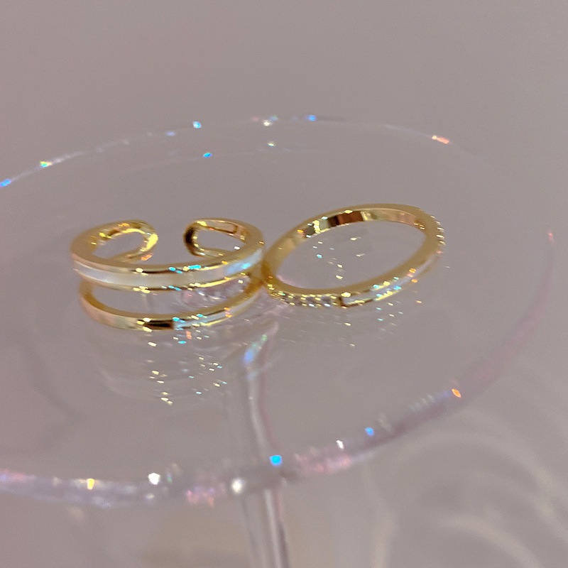 Thật mạ vàng zircon hai lớp mở vòng thích hợp thời trang khí chất ngón trỏ nhẫn cá tính phụ kiện đơn giản bán buôn nữ