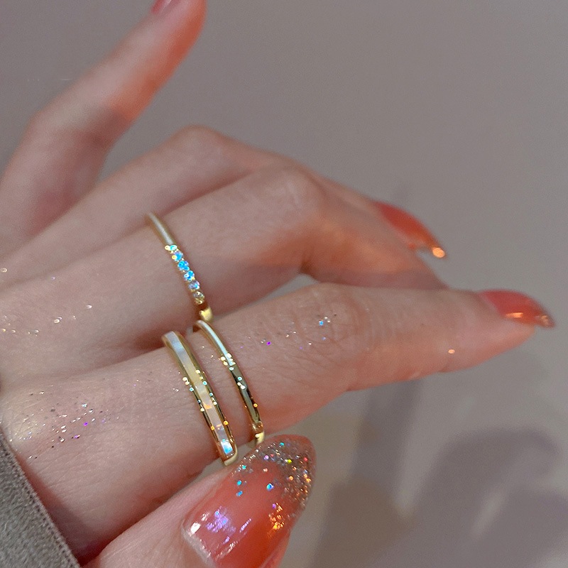 Thật mạ vàng zircon hai lớp mở vòng thích hợp thời trang khí chất ngón trỏ nhẫn cá tính phụ kiện đơn giản bán buôn nữ