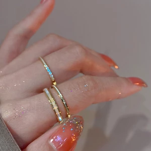 Thật mạ vàng zircon hai lớp mở vòng thích hợp thời trang khí chất ngón trỏ nhẫn cá tính phụ kiện đơn giản bán buôn nữ