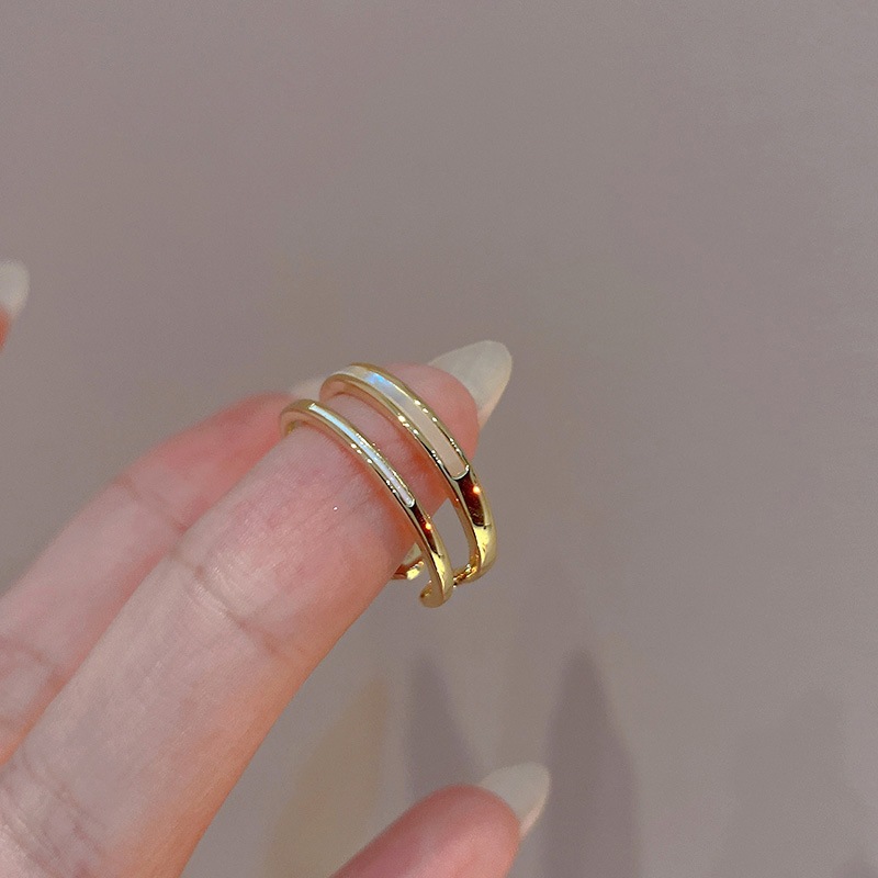 Thật mạ vàng zircon hai lớp mở vòng thích hợp thời trang khí chất ngón trỏ nhẫn cá tính phụ kiện đơn giản bán buôn nữ