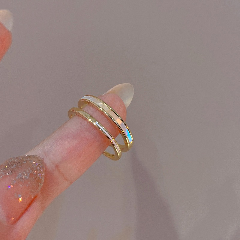 Thật mạ vàng zircon hai lớp mở vòng thích hợp thời trang khí chất ngón trỏ nhẫn cá tính phụ kiện đơn giản bán buôn nữ