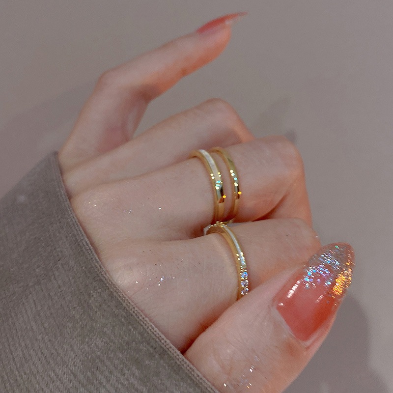 Thật mạ vàng zircon hai lớp mở vòng thích hợp thời trang khí chất ngón trỏ nhẫn cá tính phụ kiện đơn giản bán buôn nữ